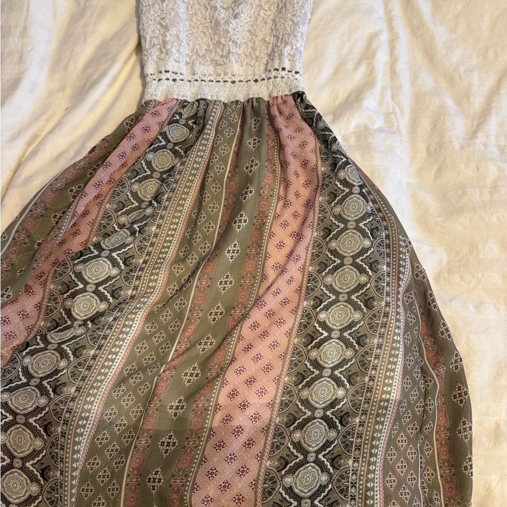 Bohemian Maxi Dress with Lace Bodice